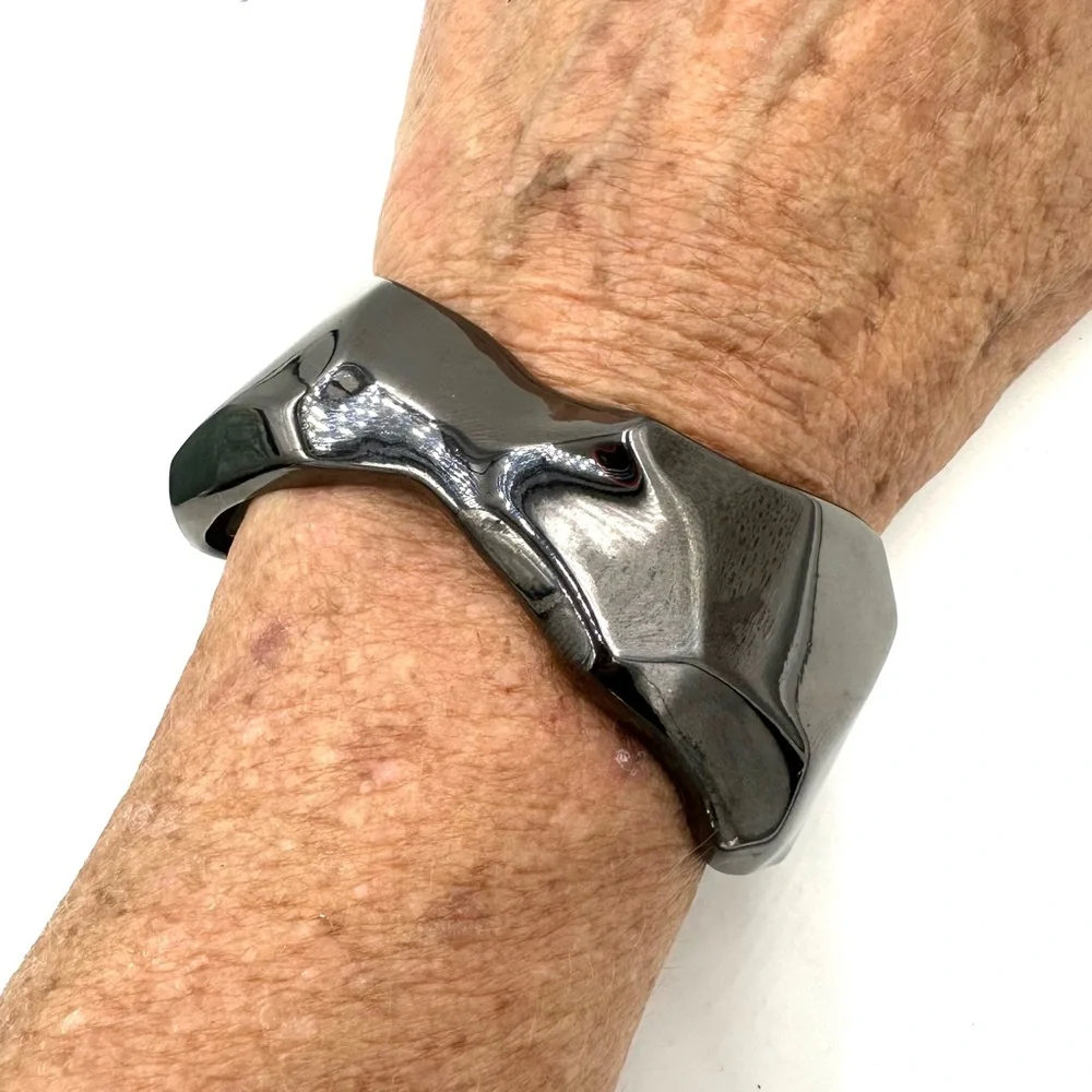RLM Studio Black Patina Brass Chunky Wide Nugget Brutalist Form Cuff Bracelet